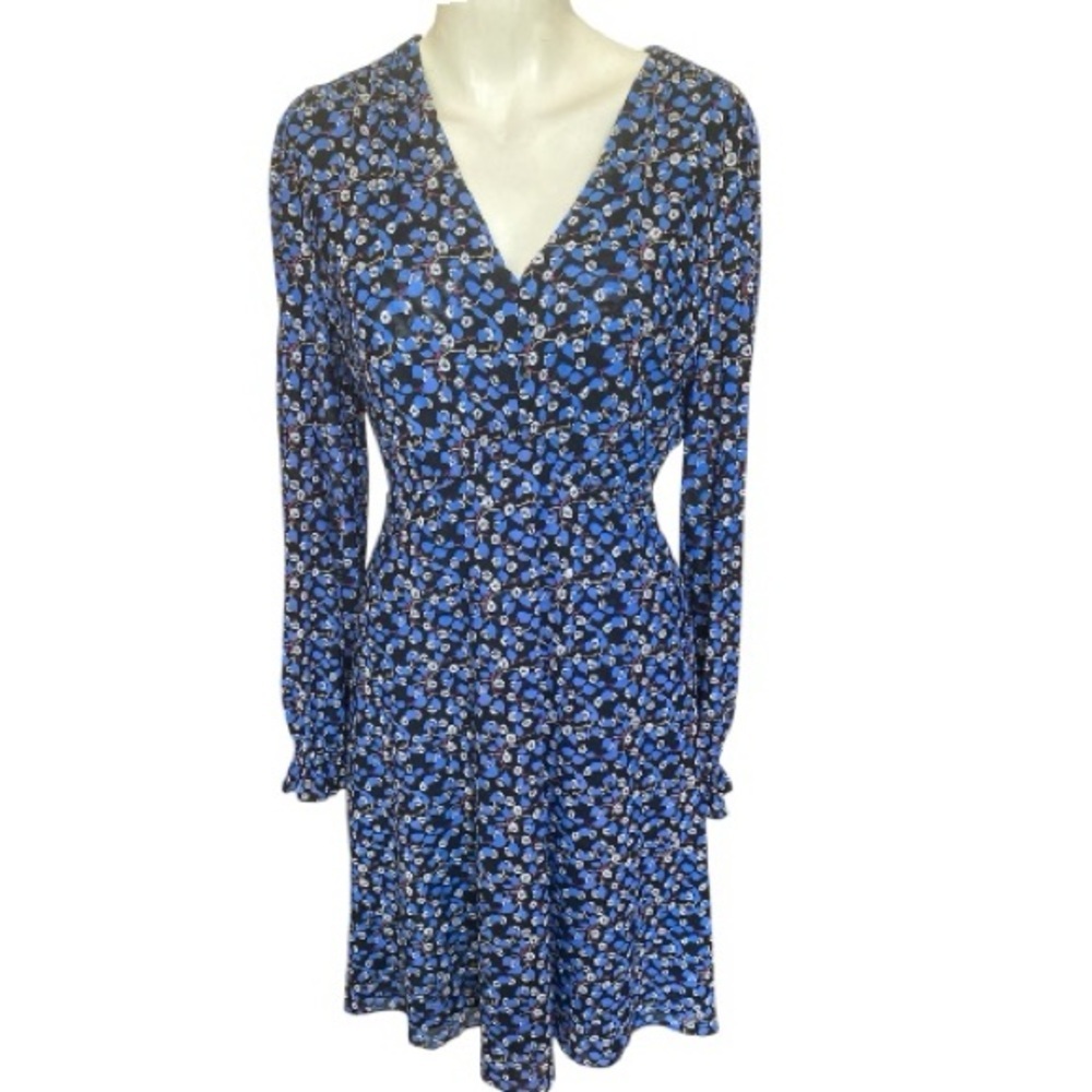 Cabi The Ten Dress Blue Floral Long Sleeve Size S